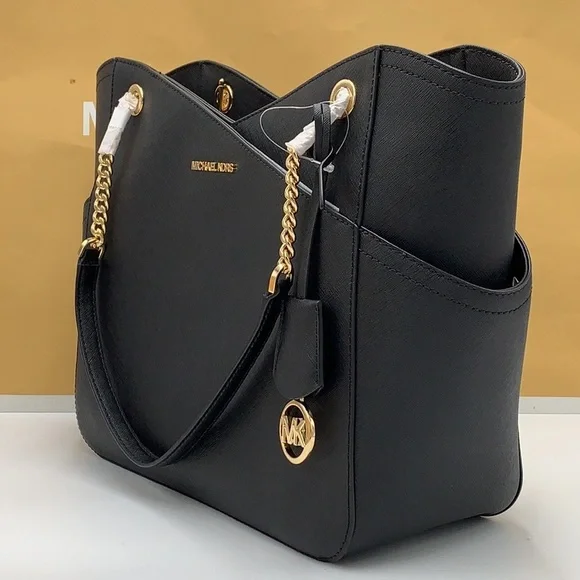 MICHAEL KORSJet Set Large Saffiano Leather XCHAIN Shoulder Bag BLACK COLOR